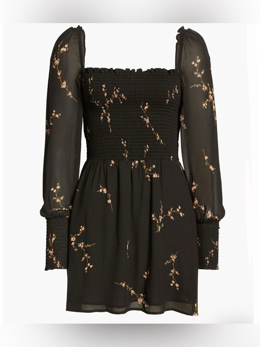 Reformation Kelli Smocked Long Sleeve Floral Dress, size 4